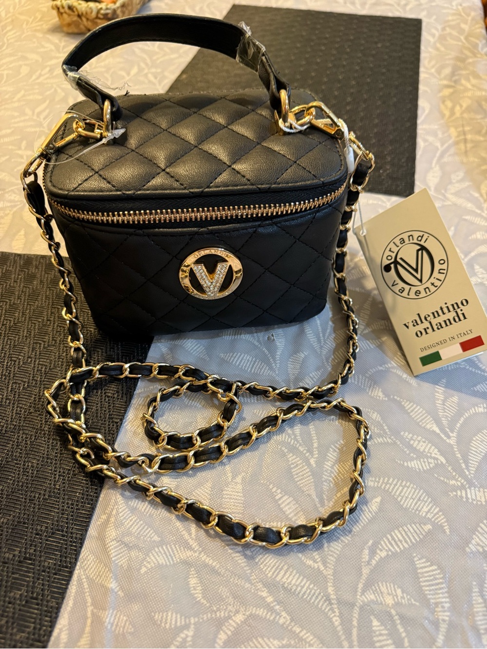 Valentino Orlandi Black Quilted Mini Chain-Handle Crossbody